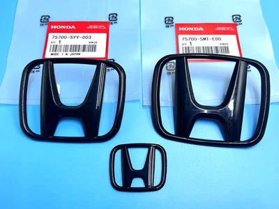 3PCS For 2022-2025 Honda Civic SEDAN 11th Black Front Griile Emblem Rear Badge - Image 1 of 4