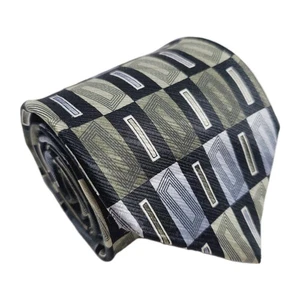 Cravatta uomo Covington verde e blu motivo geometrico cravatta collo seta 58x3,75" - Foto 1 di 5