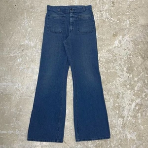 Vintage US Navy Utility Trousers 31x34 Denim Bell Bottom Navdungaree Stencil Zip - Picture 1 of 16