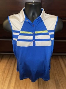 Jamie Sadock Golf Top Shirt Size Medium Blue & White Sleeveless Button Snap - Picture 1 of 7