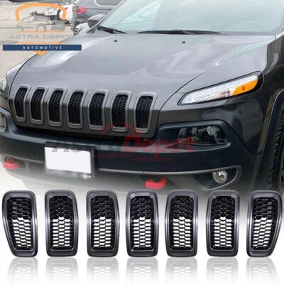 7 X серый черный передний бампер решетка вставки сотовая сетка для Jeep Cherokee 14-18 - Изображение 1 из 4