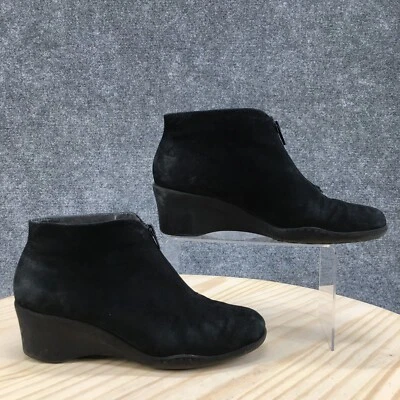 Aerosoles Boots Womens 8 M Torista Front Zip Wedge Ankle Bootie Black Suede - Image 1 of 4