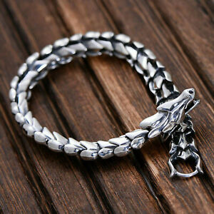 Dragon Scale Link Chain Bracelet Men‘S Stainless Steel Ouroboros Bangle