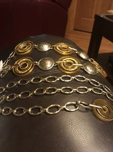 Chicos Chain Belt Up To 40" Yellow Clear Plastic Rings Gold Metal Circles OS - Picture 1 of 5