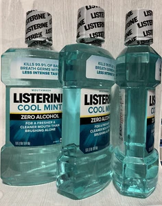 Listerine Zero Alcohol Mouthwash for Fresher Clean Breath, Cool Mint, 1L, 3-Pack - Picture 1 of 2