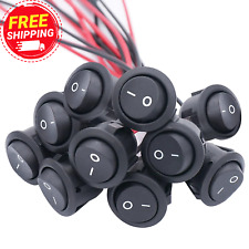 10Pcs Rocker Switch On/Off SPST 2Pin Latching Toggle Switch Snap round with Pre-
