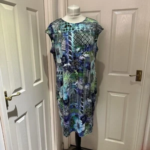 Tiana B Blue Green Floral Size 20 Stretch Made In USA Dress Colourful - Picture 1 of 4
