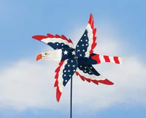 Patriotic Bald Eagle Metal Wings Whirlybird Whirligig Yard Stake Wind Spinner - Picture 1 of 6