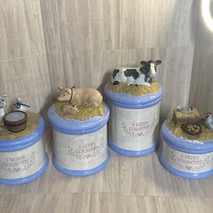 Set of 4 I Love Country Barnyard Animal Canister cookies jar flour sugar Set - Picture 1 of 17