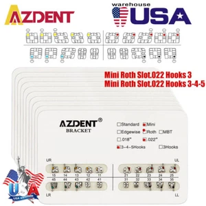 AZDENT Dental Orthodontic Brackets Mini Roth 0.022 Hook 3-4-5/3 Metal Braces - Imagen 1 de 10