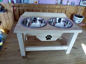 Futterstation,Hundebar Napfständer Holz Mittlere Hunderassen Natur 2 x 1400 ml - Bild 1 von 5