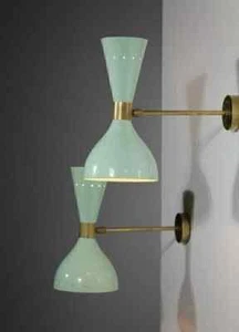 Pair Of 1950's Mid Century Brass Italian Diabolo Wall Sconce Light - Picture 1 of 5