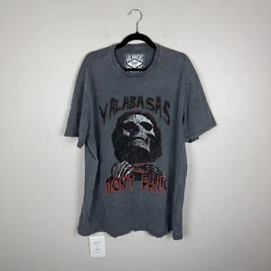 Valabasas T-Shirt Vintage Herren XXL Strass Totenkopf Don't Panic grau Baumwolle - Bild 1 von 5