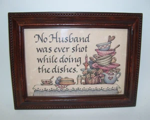 Framed Humor Print No Husband Was Ever Shot While Doing The Dishes - Picture 1 of 2