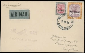 1931, SUDAN - AIR POST, FIRST FLIGHT COVER KHARTOUM-LONDON, SC. #C2-3 - Picture 1 of 2