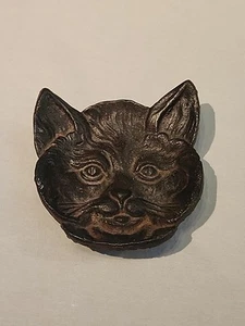 Vintage Brass Cat Face Ashtray Pin Trinket Dish Tray Tongue Out Cute Cat Footed - Picture 1 of 7