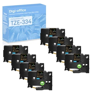8 pezzi compatibili con Brother PT-1650 TZe334 TZ334 12 mm nastro etichetta oro su nero - Foto 1 di 9