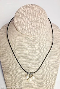 Necklace 90's/Y2K Dressy/Casual Faux Pearl & Diamond Blk Cord Choker/Necklace - Picture 1 of 7