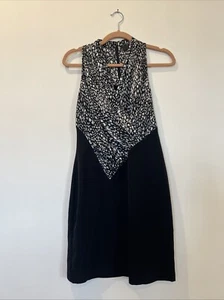 NEW Cut25 By Yigal Azrouël Plunge Cocktail Dress Sz 4 Black/Snow Leopard - Picture 1 of 9