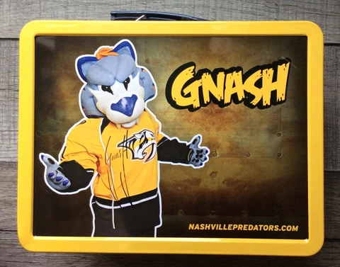 Signed Mascot Nashville Predators Tin Lunchbox - Pekka Rinne - Gnash Autographed Cover