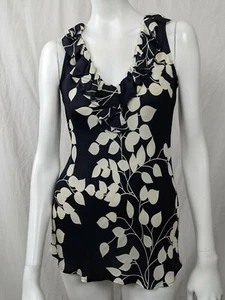 BLUSA SIN MANGAS TORY BURCH 100% SEDA AZUL MARINO Y MARFIL TALLA 4 - Imagen 1 de 7