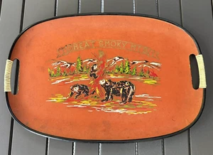1960er Great Smoky Mountains Souvenir Serviertablett Griffe schwarz rot Bären 17x12" - Bild 1 von 13