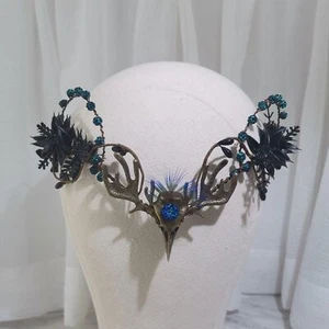 Black Flower Crown Tiara Gothic Hair Renaissance Headpiece Accessories for Wo... - Picture 1 of 6