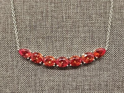 Collar de 18" de zafiro creado en laboratorio naranja atardecer en plata rodiada .925 Foto 1 de 4