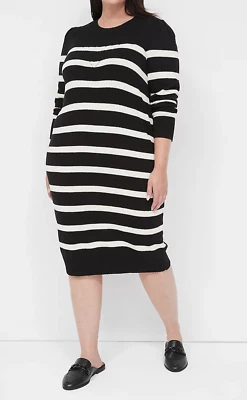 NEW LANE BRYANT BLACK AND WHITE LONG PUFF SLEEVE STRIPED SWEATER DRESS SZ 22/24 - Изображение 1 из 4