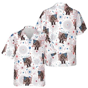 Chemise hawaïenne Happy 4th July Bigfoot with America Flag Independence Day S-5XL - Photo 1/5