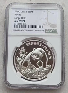 NGC MS69 PL China 1990 1oz Silver Panda Coin (Large Date) - Picture 1 of 2
