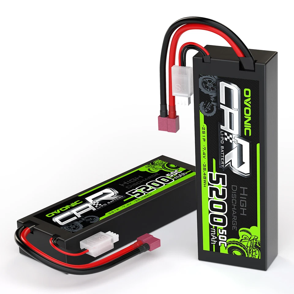 2X Ovonic 7.4V 50C 5200mAh 2S Hardcase LiPo Akku T für RC Auto Monster LKW 1/10