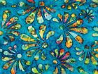 Fabric Rainbow Flowers on Turquoise Cotton QUILTING TREASURES by the 1/4 Yd