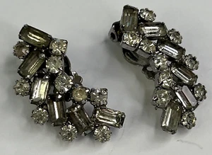 MCM vintage clear rhinestone climber earrings clip on 1.25" - Picture 1 of 6