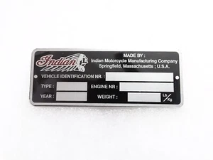 Indian Black Aluminium Data Plate ID Tag Frame Vintage New Motorcycle #23C17 - Picture 1 of 7