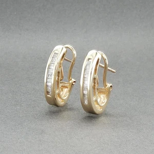 Estate 14K Yellow Gold 0.26ctw Diamond J Hoop Earrings - Picture 1 of 6
