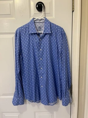 Camisa de vestir Bugatchi Uomo para hombre manga larga azul claro blanco cachemira talla grande Foto 1 de 3