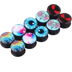 5 Pairs Ear Tunnels Screw Fit Plugs Acrylic Black Internally Earrings Gauges ... - Picture 1 of 7