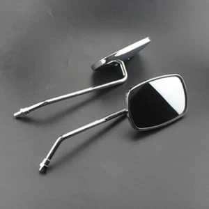 2PCS Chrome Motorcycle 10mm Universal Retro Side Mirrors Square Rearview Mirror - Foto 1 di 10