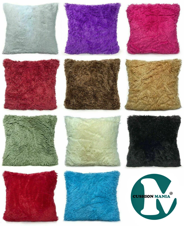 Super Soft Large Cuddly Faux Fur Fluffy Cushions + Covers or Covers 11 Colors - Image 1 of 1
