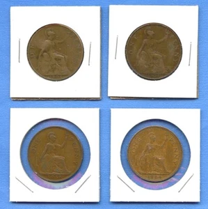Lot of 4 English One Penny 1906, 1921, 1938, 1964 Great Britain #80 England UK - Picture 1 of 3