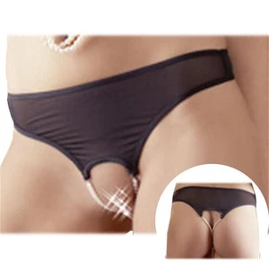 Perlen-String S Damen-Dessous Slip String mit Perlenketten Perlenstring Schwarz - Bild 1 von 7