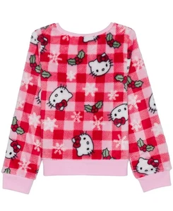 Hello Kitty Little Girls Xmas Plaid Long Sleeve Plush Pullover Sweatshirt - Pink - Picture 1 of 3