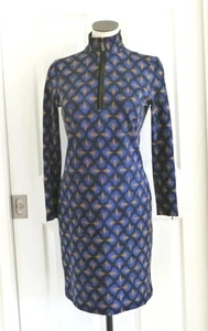 J McLaughlin SOFT KNIT Black Blue Gold Geo 1/4-Zip Mock Neck LS Dress S $248 EUC - Picture 1 of 18