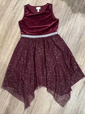 儿童广场女孩 14 码连衣裙。 栗色带闪光。 — 第 1/4 张图片