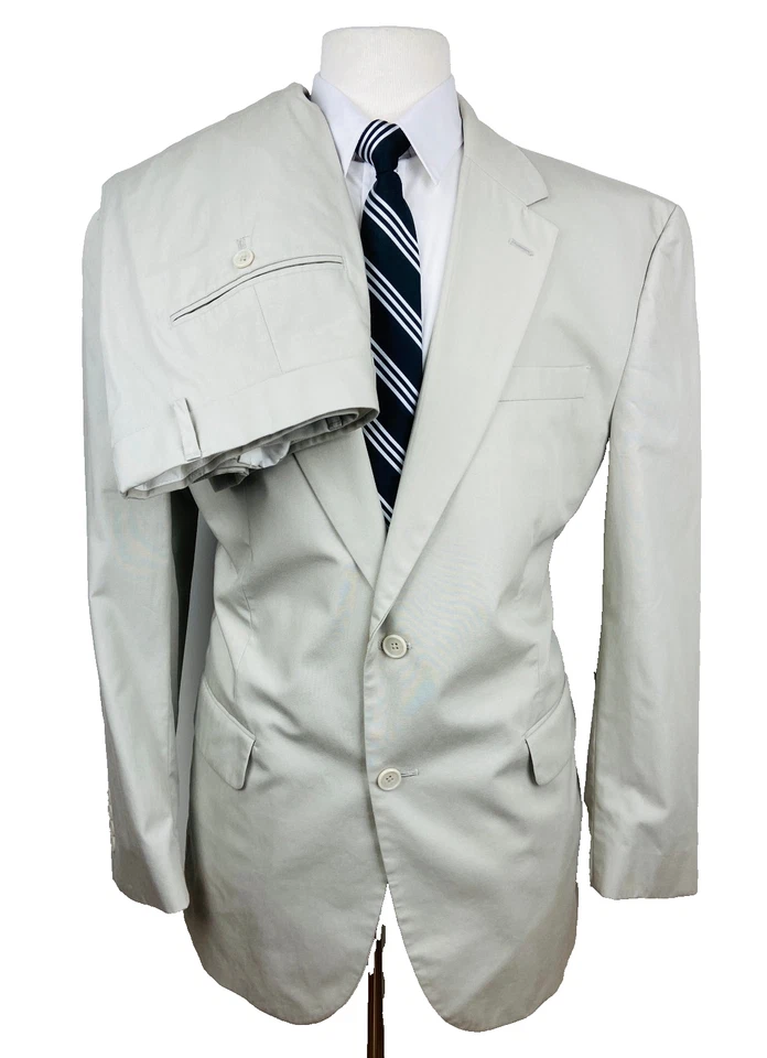 JOS A BANK Mens 43R Solid White Soft Cotton 2 Piece Suit With Dress Pants 36x29 - Image 1 of 4