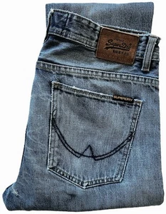 SUPERDRY JEANS COPPER BLACK DENIM OFFICER DISTRESSED MEDIUM WASH SIZE 32/32 - Picture 1 of 10