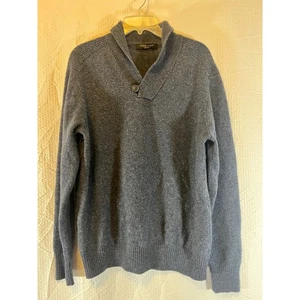 Pronto Uomo Men's Shawl Collar Pullover Sweater Blue Wool Blend Size 46 Chest - Picture 1 of 5