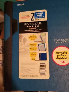 Mead Five Star 2 Subject College Ruled Notebook/ Movable Pockets NEW - Picture 1 of 10