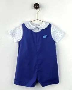 Petit Ami Navy Romper with Whale Embroidery and Printed Shirt 3 6 9 Months - Picture 1 of 1